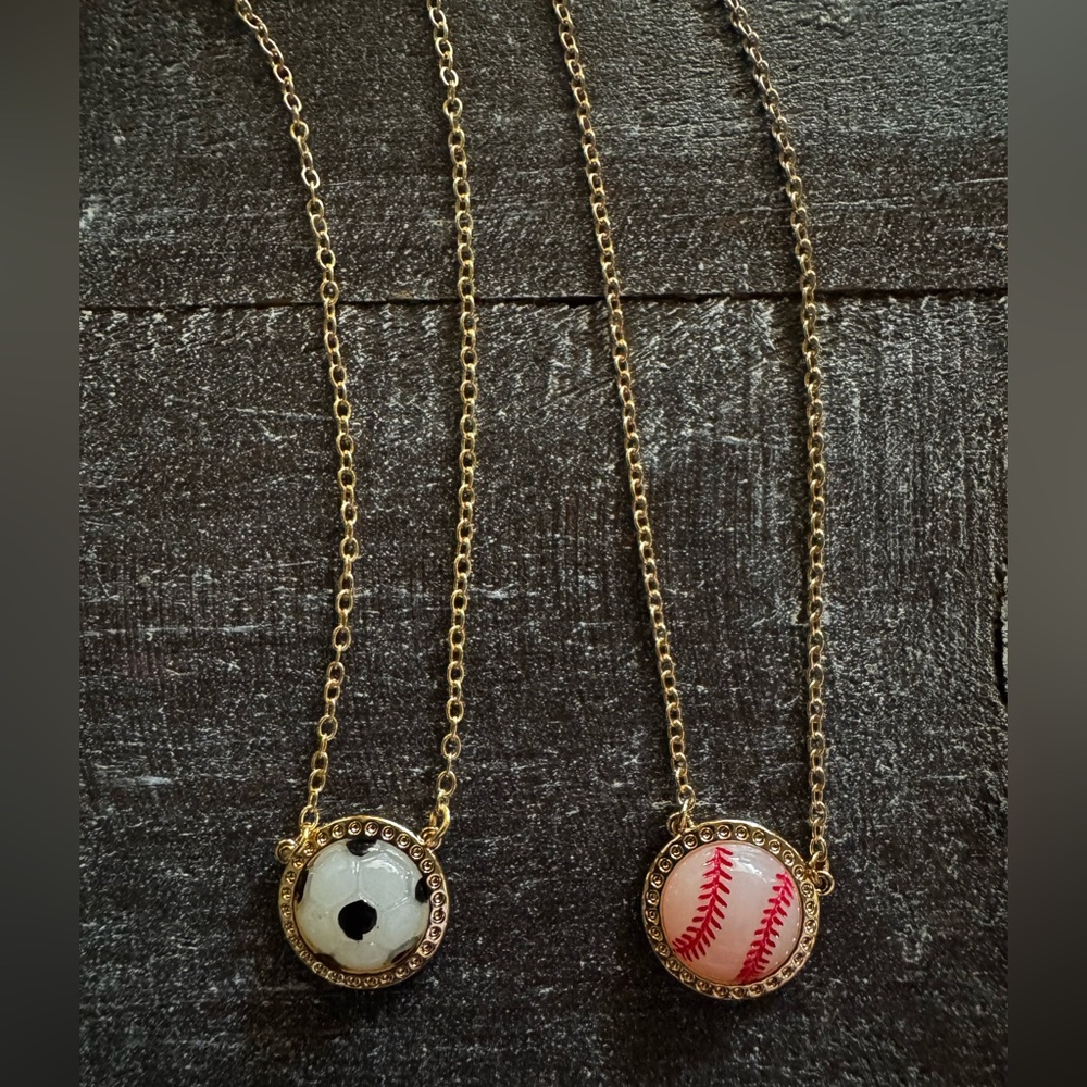 Gold Soccer and Baseball Pendant Necklaces